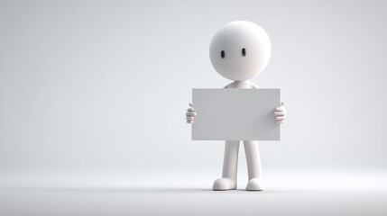 3D character holding blank sign board on white background for message communication