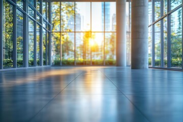 Sun Light Shines in Modern Office Interior With City View in Reflects Window