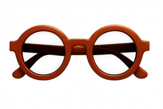 Vintage-inspired red round eyewear presenting sleek design, resting against clean transparent surface showcasing distinctive aesthetic