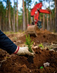 Fototapeta premium Planting a sapling in the forest