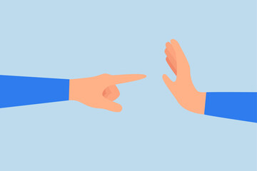 businessman is using one hand to point at another person and using his other hand to make a stop gesture