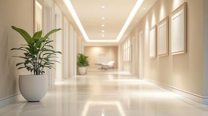 Fototapeta premium explore modern interior design with plant And illuminated Corridor. corridor design