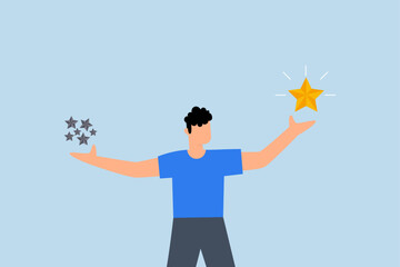 Quality vs quantity, entrepreneur clutching valuable top-tier stars versus typical stars.