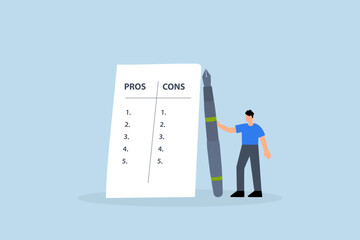 considerate businessman evaluating business advantages and disadvantages to weigh benefits