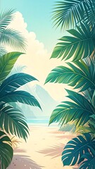 Tropical Beach Paradise Palm Trees.