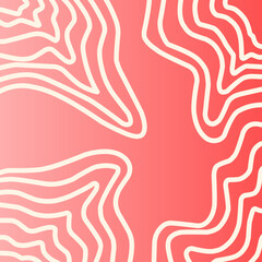 Naklejka premium Abstract raw salmon pattern, wavy line contour design on coral pink background.