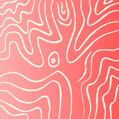 Abstract raw salmon pattern, wavy line contour design on coral pink background.