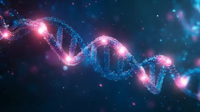 Dna helix rotating showing genetic mutation and crispr gene editing