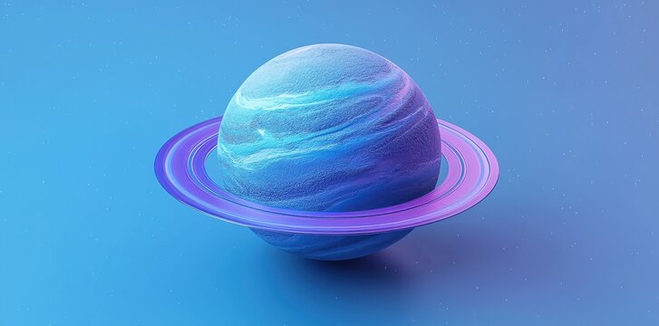Vibrant 3D representation of a planet with vivid blue hues and rings - Powered by Adobe