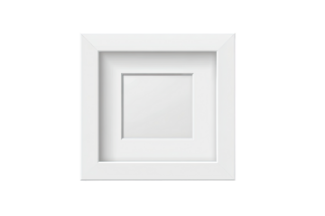 A square, white picture frame with a recessed inner frame