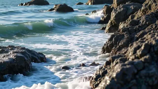 waves crashing on rocks