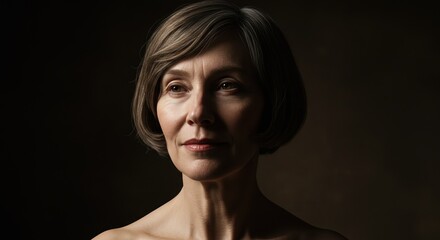 Obraz premium Portrait of Mature Woman with Short Hair and Calm Expression