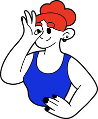 Positive female character showing OK sign, expressing approval and agreement.