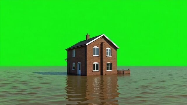 house in the water with green background