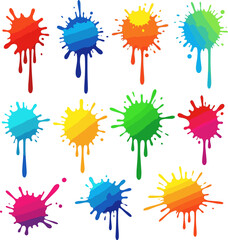 Create a kinds of deferent Color ink blots. Colorful paint splatters and drips in organic splashes. Bright, playful, bold abstract graffiti spots for kids art blobs, comics, pop art design. vector art