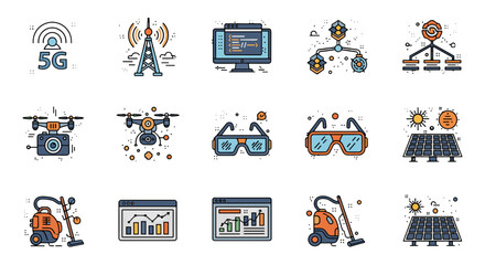 Various technology and industry icons arranged in a grid view