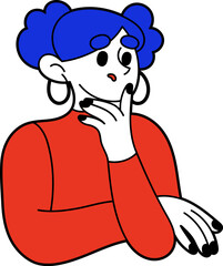 Modern flat illustration of a fashionable stylish girl who thinks, reflects, doubts, evaluates, listens attentively. Illustration for web design and advertising.