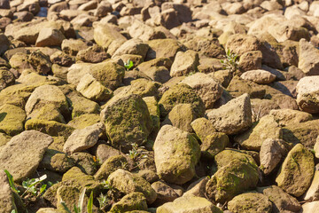 Steine an einer Uferböschung an einem Fluss, Deutschald
