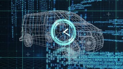 Animation of clock moving over car project and data processing - Powered by Adobe