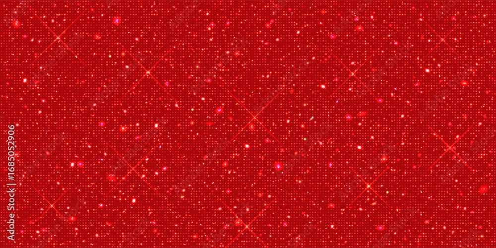 Poster seamless shiny red sparkles surface background - bedazzled sparkling fabric texture vector illustrat