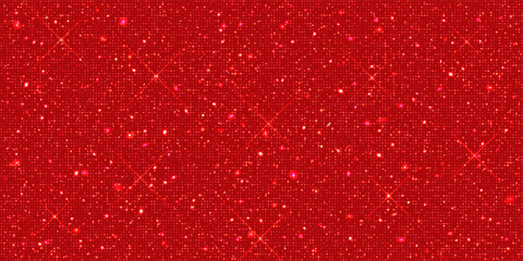 Seamless shiny red sparkles surface background - bedazzled sparkling fabric texture vector illustration. Glittering backdrop. Shimmering abstract wallpaper.