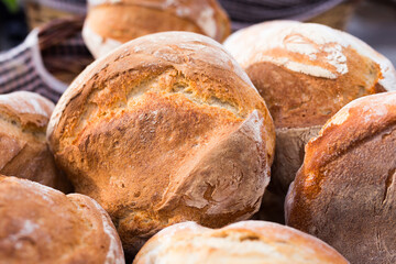 ruddy rolls of fresh warm grain bread