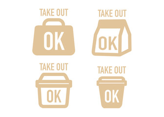 ベージュのテイクアウト お持ち帰りOKのアイコン マーク ピクトグラムのイラスト

