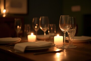 Close up of wine glasses with candles