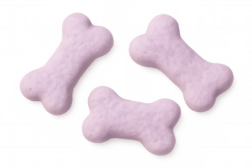 Three pastel pink bone-shaped marshmallows arranged on a transparent background, showcasing their soft and fluffy texture