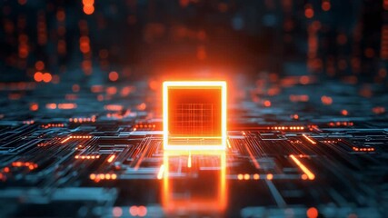 Glowing cube processing data on futuristic circuit board - Powered by Adobe