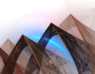 Abstract fractal pyramids in warm and cool colors