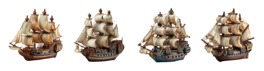 PNG set Nautical Adventure Sailing Ship Collection with Old World Charm Isolated on Transparent background