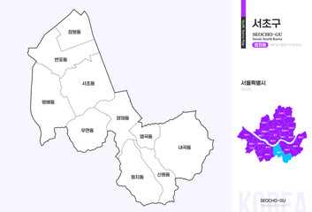 Fototapeta premium 서울특별시 서초구 법정동 윤곽선 지도