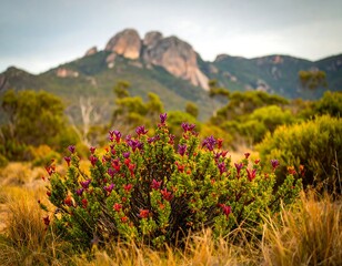 Vivid wildflowers in a meadow foreground, with distant mountains