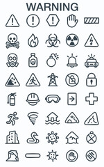 A detailed and versatile icon set representing various warning, hazard, and emergency signs.