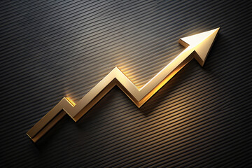 Golden arrow graph showing upward trend on a textured dark background, symbolizing growth and success
