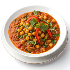 A flavorful plate of chana masala, featuring tender chickpeas simmered in a rich, spiced gravy a classic