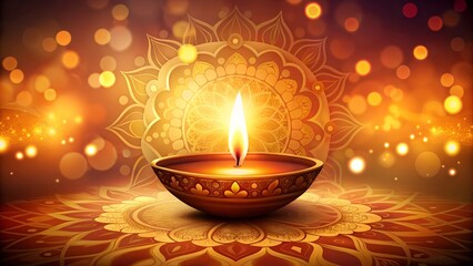 Warm Diwali diya glow illuminates ornate mandala design with festive bokeh lights creating a vibrant celebration atmosphere