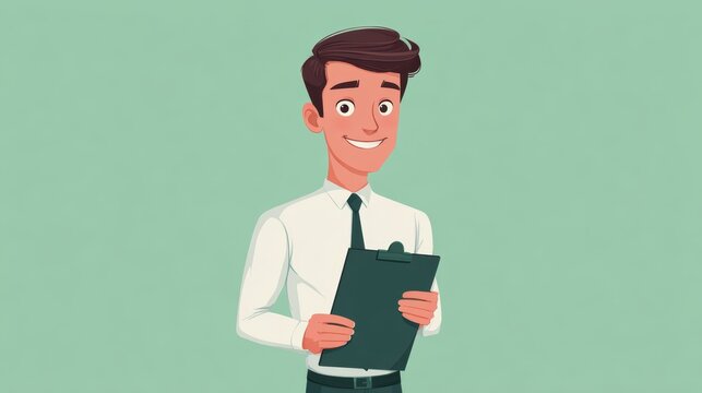 Smiling businessman with clipboard