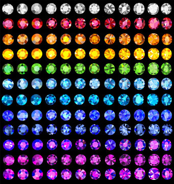 Colorful rhinestones arranged in rows on black background  