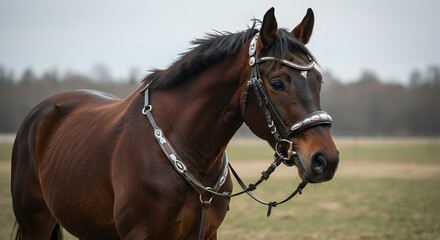 Obraz premium Majestic Brown Horse Profile Close Up Outdoors