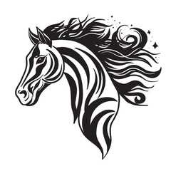 Horse Head Silhouette, Horse Head sketch hand drawn . Engraving. Etch. Symbol of 2026, 2038. Chineese new year horoscope astrology