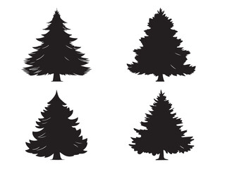 Elegant Christmas Tree Silhouette Icon Set in Minimal Style