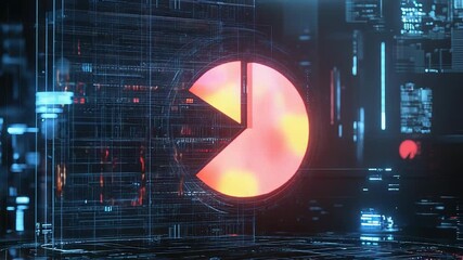 Futuristic glowing pie chart floating in cyberspace with digital data processing - Powered by Adobe