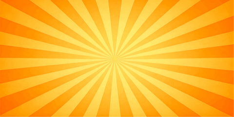 Orange sun rays background with bright sunlight and warm summer sunburst design