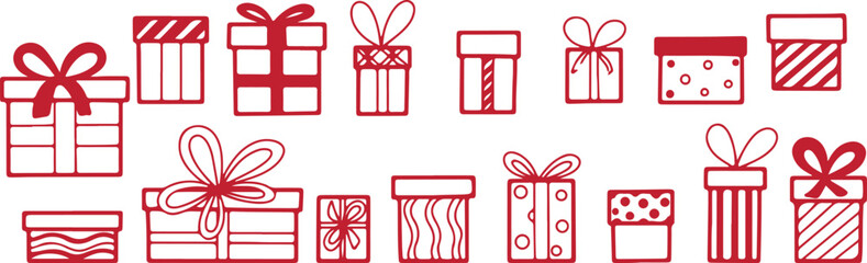 Gift Box Icons – Presents, Celebration, Party, Birthday, Surprise, Hand Drawn Red Illustration