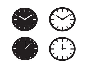 Classic Clock Icons Set with Stylish Silhouette Vector Format