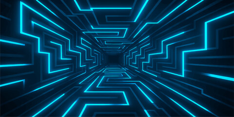 Abstract blue technology background with geometric lines and maze pattern design