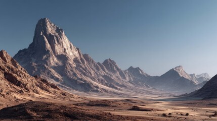 Dramatic desert mountain range under a clear sky landscape view