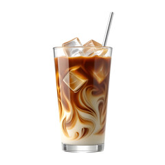 Iced Coffee with Cream Swirl and Metal Straw beverage isolated on a transparent background